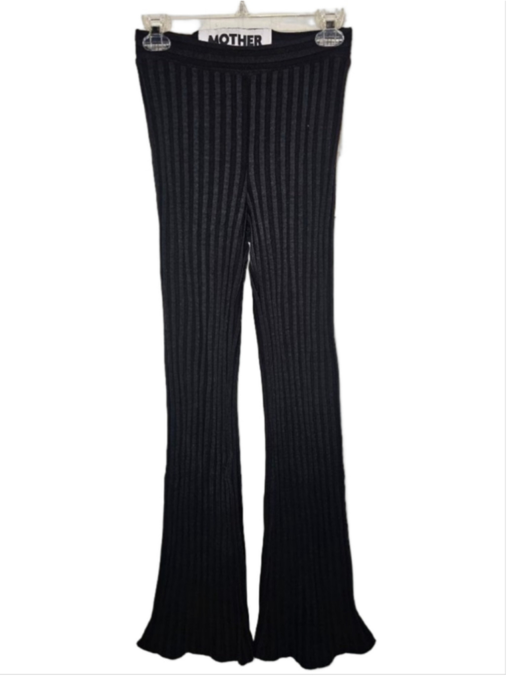 MOTHER Move It Quickie Roller Hover Rib Knit Flare Legging Pants Black S NWT